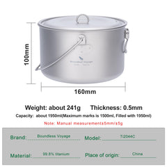 iBasingo 1300ml titanium pot with hanging ring enables stable setup on trails.
