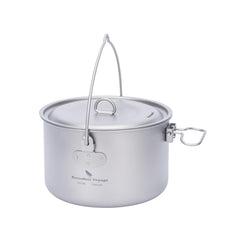 iBasingo 1300ml titanium pot with lid, lightweight for solo camping meals.
