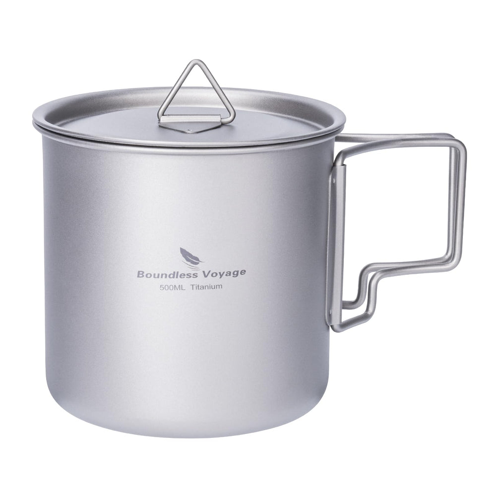 iBasingo 500ml titanium cup with lid, ideal for outdoor tea and coffee on the go.
