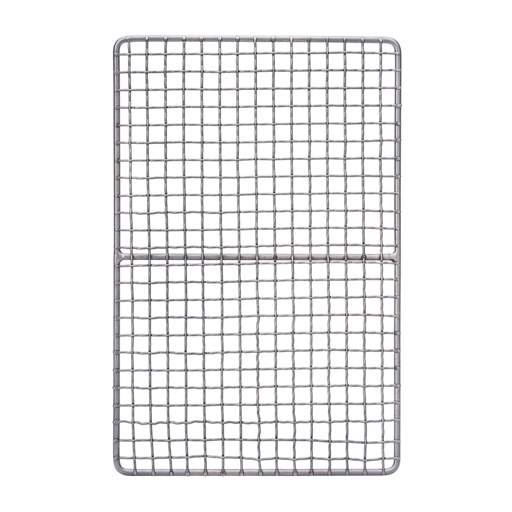 iBasingo mini outdoor titanium grill mesh top view for easy camp cooking