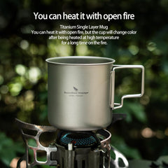 Lightweight single-wall titanium mug by iBasingo for travel use.