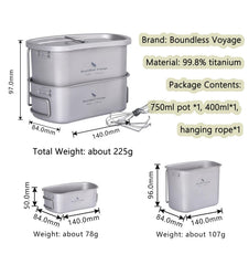 iBasingo titanium mess kit 400ml cup compact for solo hikes