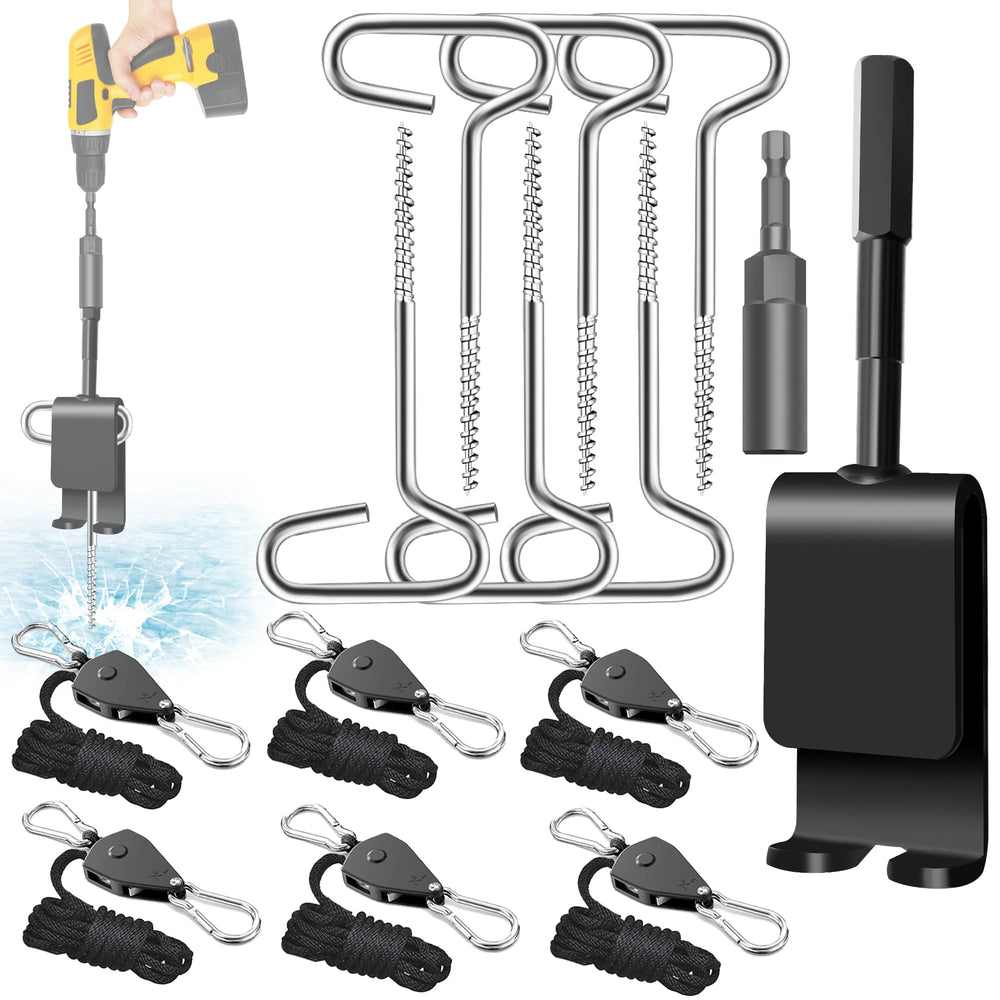 14 piece ice anchor tool kit with universal drill adapter