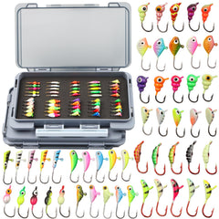 Two tackle boxes with ice fishing jigs