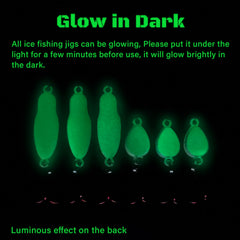 Glow ice fishing jigs pack 20 pcs