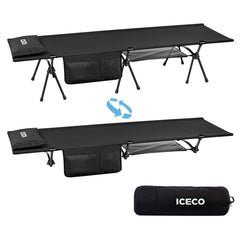 ICECO camping cot adults setup shows quick, tool-free assembly for on-the-go sleepers.