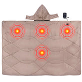 iClimb heated camping blanket with detachable hood ready for campsite warmth.