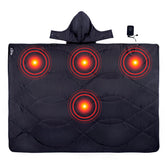 iClimb heated blanket with hood extended for full-body warmth outdoors.