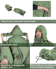 iClimb green poncho outdoors in use during camping and hiking scenarios