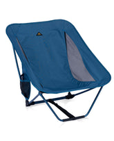 iClimb low ultralight folding chair in blue for backpacking comfort