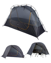 iClimb Ultralight 4-Season Solo Tent camping scene shows roomy interior for solo hikers