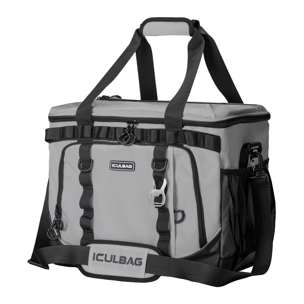Iculbag insulated lunch bag gray front view showing roomy main compartment for meals