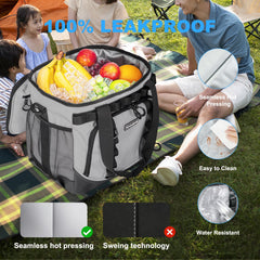 Iculbag insulated lunch bag gray side pocket demonstrates organized utensil storage