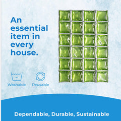 ICY-COOLS durable 4-layer ice pack in green, ideal for repeated use.