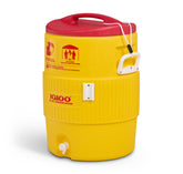 Igloo 10-gallon cooler with yellow body for high-visibility outdoor use