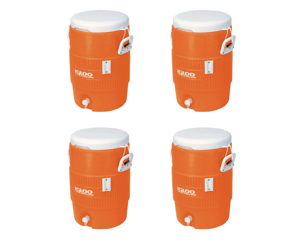 Igloo 5-Gallon Heavy-Duty Beverage Cooler in orange with easy-spout for outdoor serving