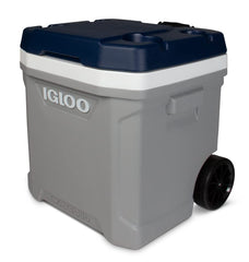 Igloo MaxCold Latitude 62 Qt roller cooler side view highlights transport ease