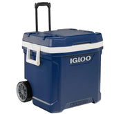 Igloo Maxcold Latitude Roller 62qt front view with rugged wheels for easy transport