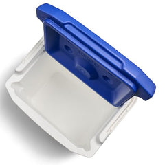 Igloo cooler interior with liner, shows easy purging through integrated pouring channels.