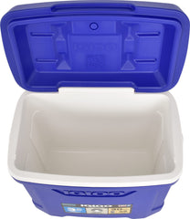 Igloo Profile II 30 Qt Bail cooler blue lid view highlights stackable design for tailgates