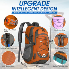 IGOLUMON hiking backpack compartments organized for quick access during day trips.