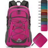IGOLUMON 40L foldable rose red hiking backpack for easy storage on excursions.