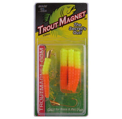 Iland Lures Trout Magnet chartreuse/orange lure close-up, ideal for natural current-flow action