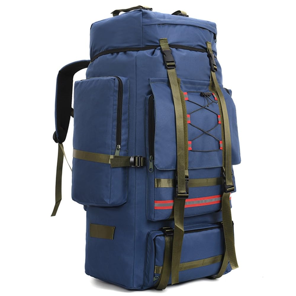 ILOOXI hiking backpack 130L blue front view, ideal for weekend treks and camping.