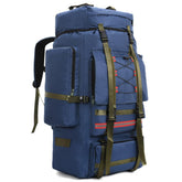 ILOOXI hiking backpack 130L blue front view, ideal for weekend treks and camping.