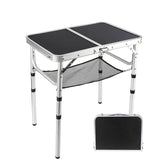 YUFIFAIRY Small Folding Table 2-Foot – Portable Camping Table with Mesh Holders, Lightweight Aluminum, Adjustable Height, Carry Handle, 24 x 16 in