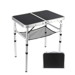 YUFIFAIRY Small Folding Table 2-Foot – Portable Camping Table with Mesh Holders, Lightweight Aluminum, Adjustable Height, Carry Handle, 24 x 16 in
