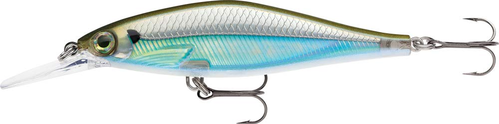 Rapala Shadow Rap Shad Deep Moss Back Shiner front view showing textured scale body for lifelike flash