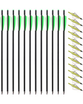 TOPARCHERY 12x 20-Inch Carbon Crossbow Arrows with 4-Inch Vanes + 12x 100-Grain 3-Blade Broadheads (Green Tips)