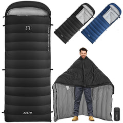 ATEPA 3-in-1 Hybrid Down Sleeping Bag – Lightweight 3-Season with Pad Attachment & Detachable Hood