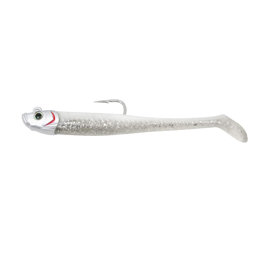 FishLab Mad EEL swimbait in pearl white for saltwater jigging and enhanced water displacement.