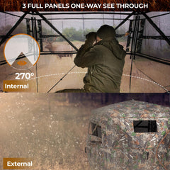 HUNTSEN 270° See-Through Hunting Blind | 2-3 Person Pop-Up Ground Tent with Carry Bag