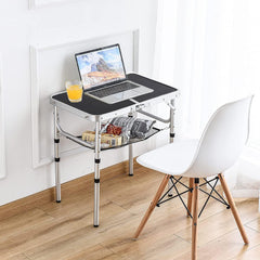 YUFIFAIRY Small Folding Table 2-Foot – Portable Camping Table with Mesh Holders, Lightweight Aluminum, Adjustable Height, Carry Handle, 24 x 16 in