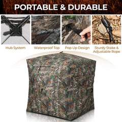 HUNTSEN 270° See-Through Hunting Blind | 2-3 Person Pop-Up Ground Tent with Carry Bag