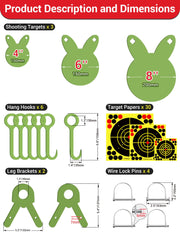 3/8'' AR500 Steel Target Combo Set, 3PC 4’’/6’’/8’’ Gong Shooting Targets Hanging Kit, Includes Hooks, Lock Pins, Leg Brackets, Paper Targets, Fits 1" OD EMT Conduit