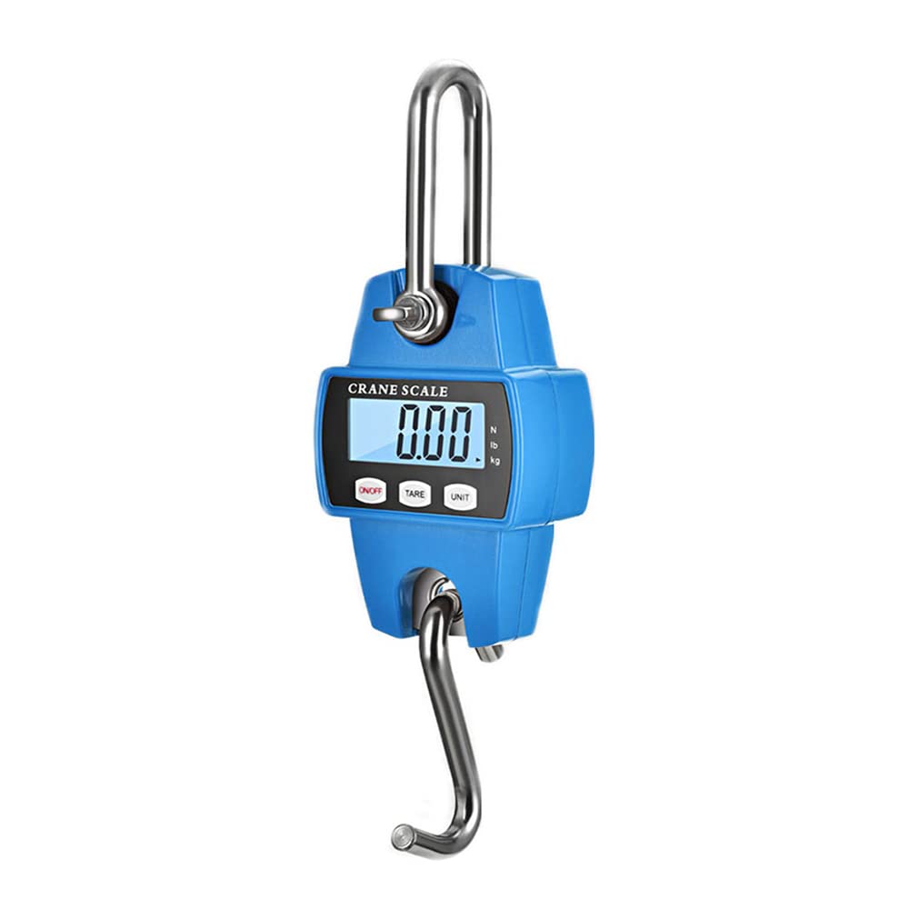Blue Industrial Hanging Weight Scale with 660 lb capacity for farm and hunting