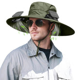 InkArts hat with fans front view showing dual cooling for outdoor comfort on sunny days