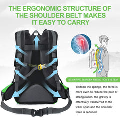 INOXTO 40L green hiking backpack side-strap detail shows breathable support