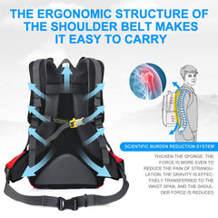 INOXTO 40L red backpack with padded shoulder straps for breathable trail comfort.