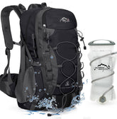 INOXTO lightweight hiking backpack in black side view for balanced carry on trails.