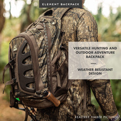 Insights The Element backpack with 1,831 cu in capacity stores extra gear securely.