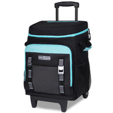 INSMEER cooler with wheels and handle side view shows easy transport for outdoor trips.