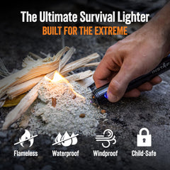 Insta-Fire Cross-Fire dual-arc lighter shows windproof and waterproof design.