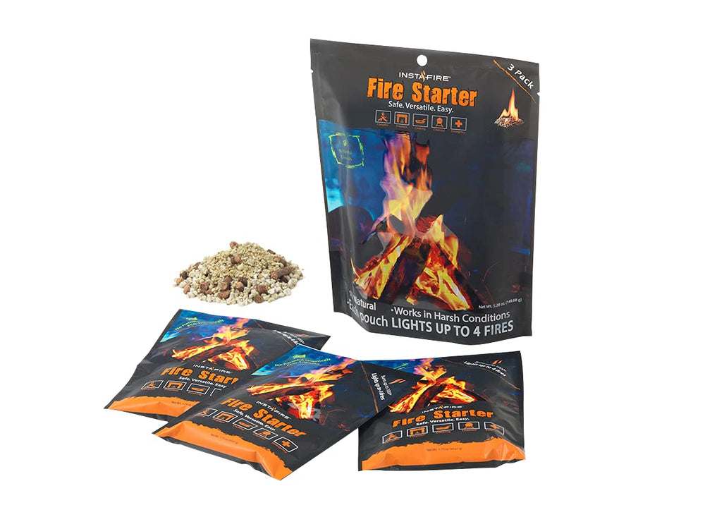 Insta-Fire fire starter 3-pack box: quick ignition for camping and emergencies.