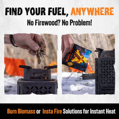 Insta-Fire Inferno Pro on rugged ground showing four-legged stability.