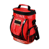 Intech red golf bag cooler demonstrates ten-can capacity for a day on the course.